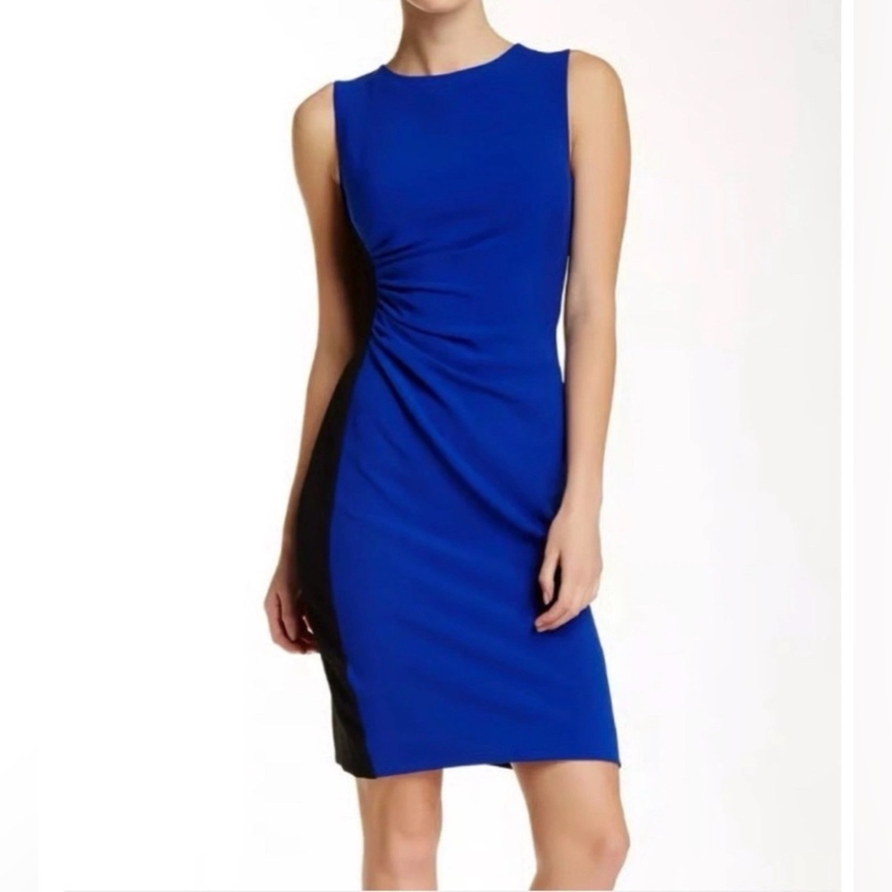 Diane Von Furstenburg Colorblock Blue Black Sheath Dress Size 8 Flattering